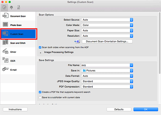 figure: Settings dialog